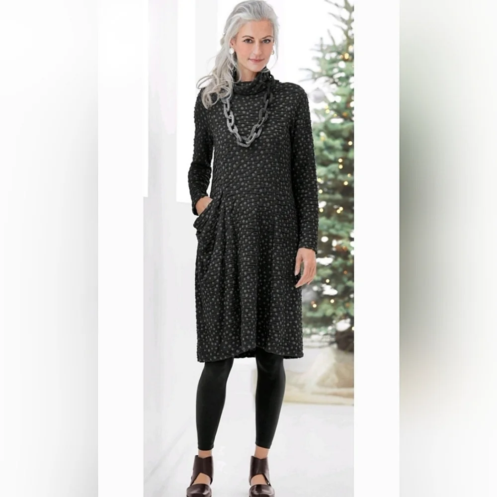 Lisa Bayne Gabrielle Dress Black Gray Long Sleeve Cowl Neck Sweater Dress Size S - Picture 1 of 12